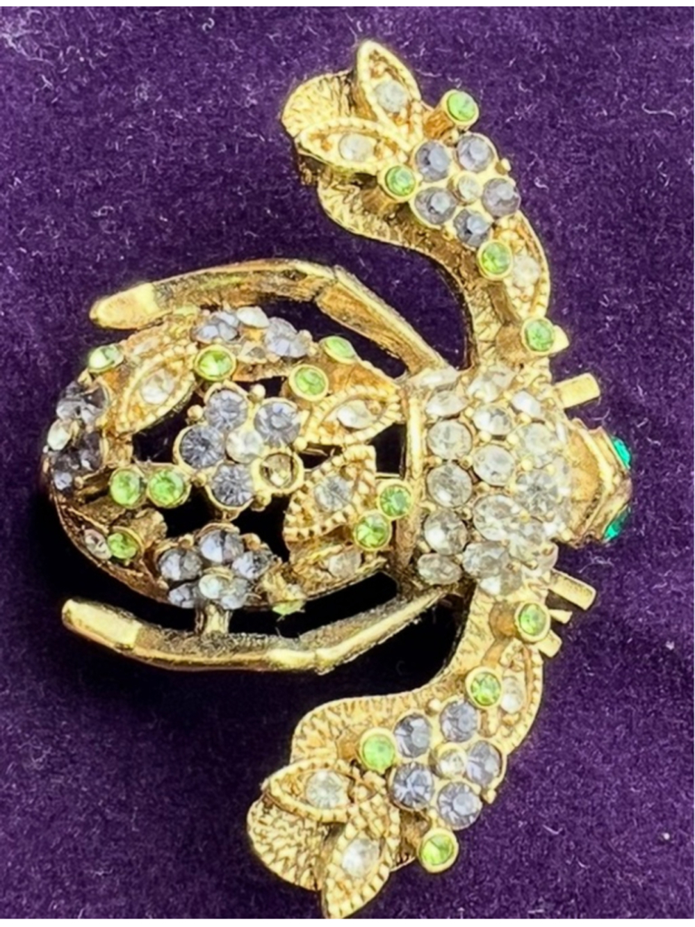 Joan Rivers Gold Tone Rhinestone Bee Brooch, Private Collection New Purple Green